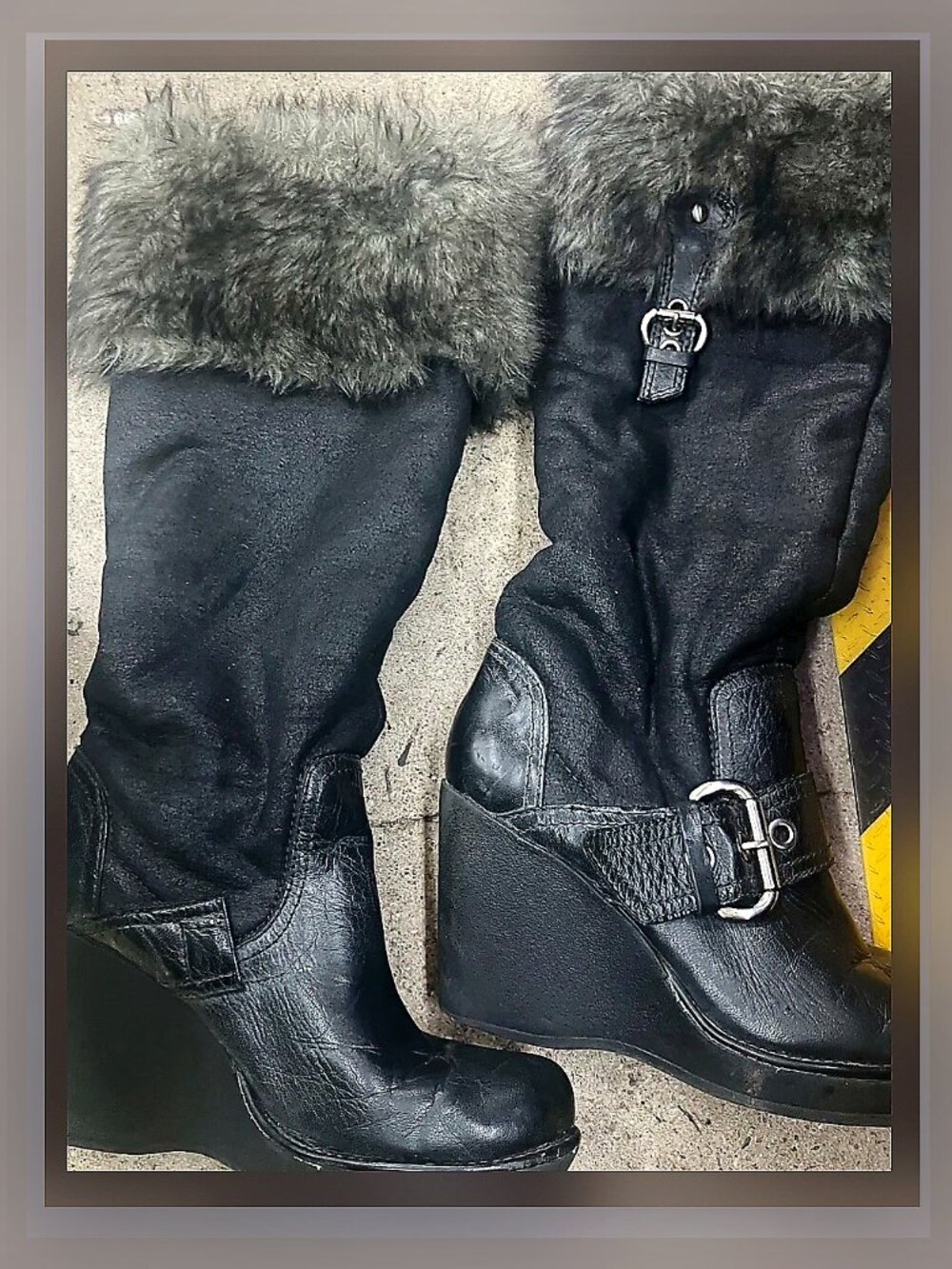 2000s Black Wedge Platform Boots